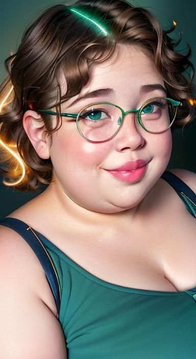 Flirty Portrait of a Chubby Woman with Blue-Green Eyes