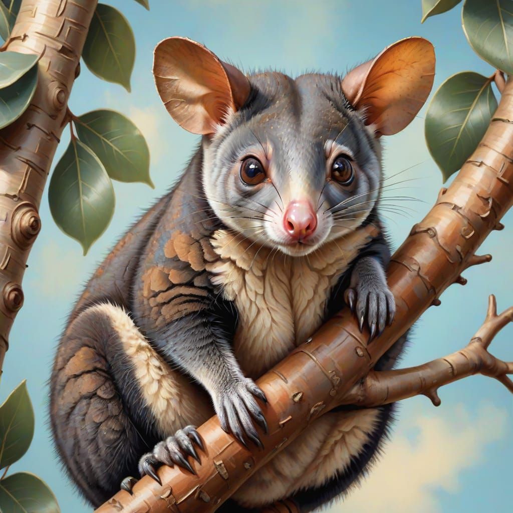 Realistic Oil Painting of a Brushtail Possum