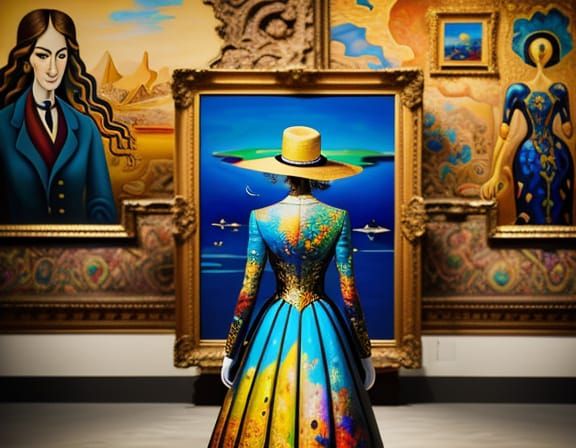 Woman Merging with Surreal Artwork in Dali Style