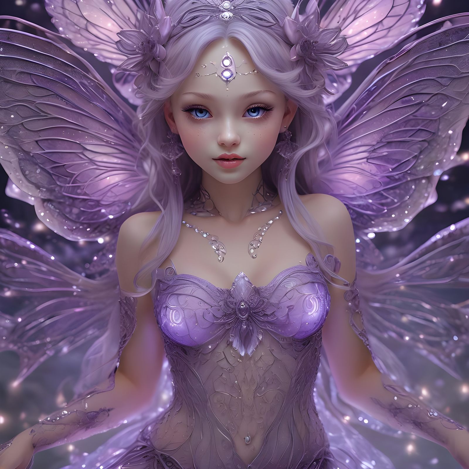 Celestial Lotus Enchantress Under Soft Lavender Glow