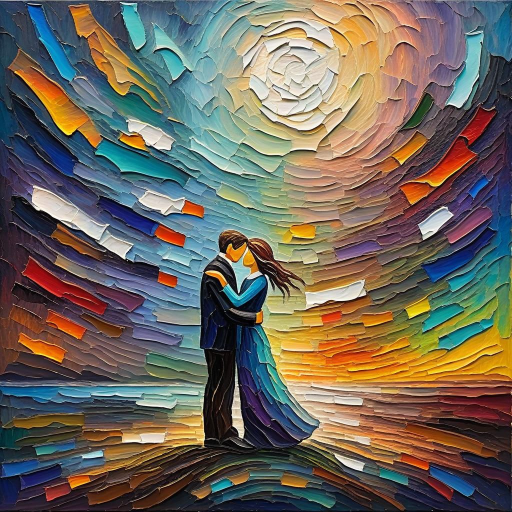 Abstract Embrace: Neo-Impressionist Expressionist Oil Painti...