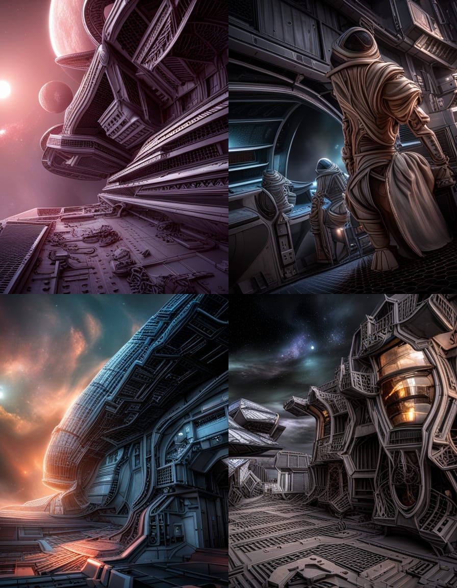 Alien Prisoners on Asteroid in Hyperrealistic Style