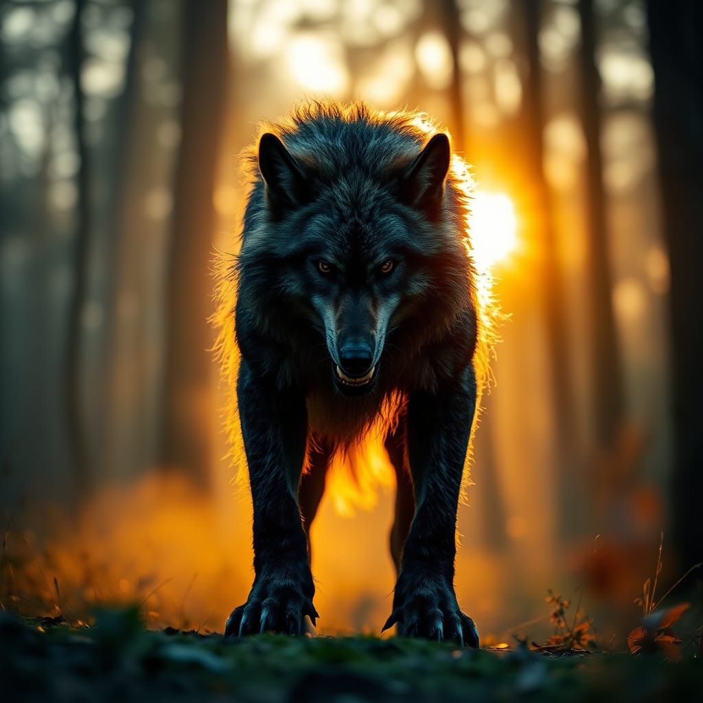 A visually striking image of a werewolf captured from a viewpoint