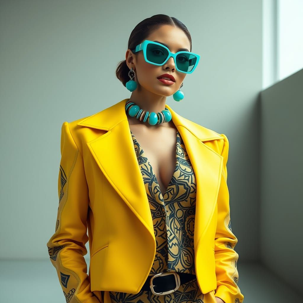 Chic Fashion Model with Turquoise Jewelry Accents