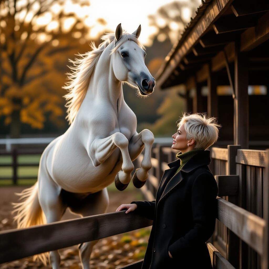 White Mare Rears Before Darkwood Manor Stables