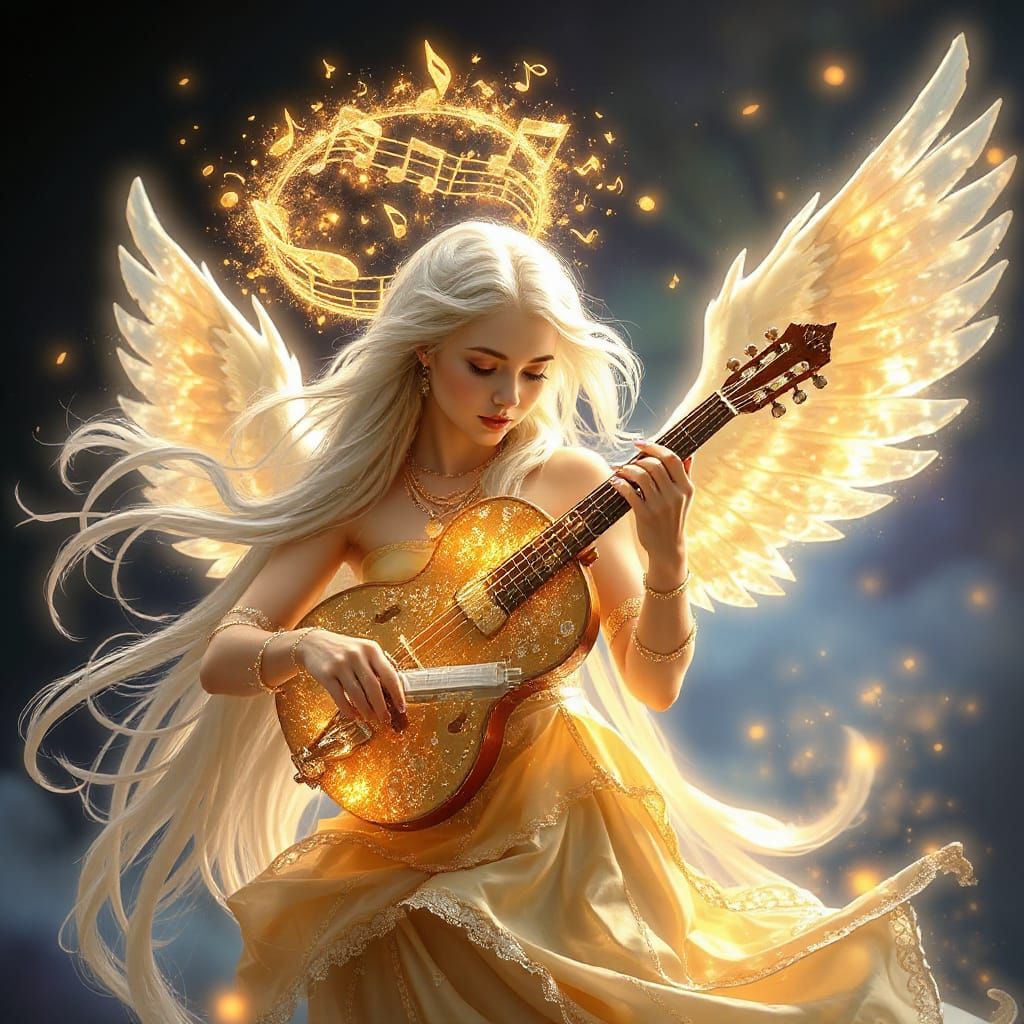 A halo of shimmering notes orbiting her