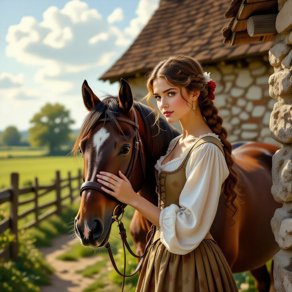 Maiden and Horse in Medieval Setting