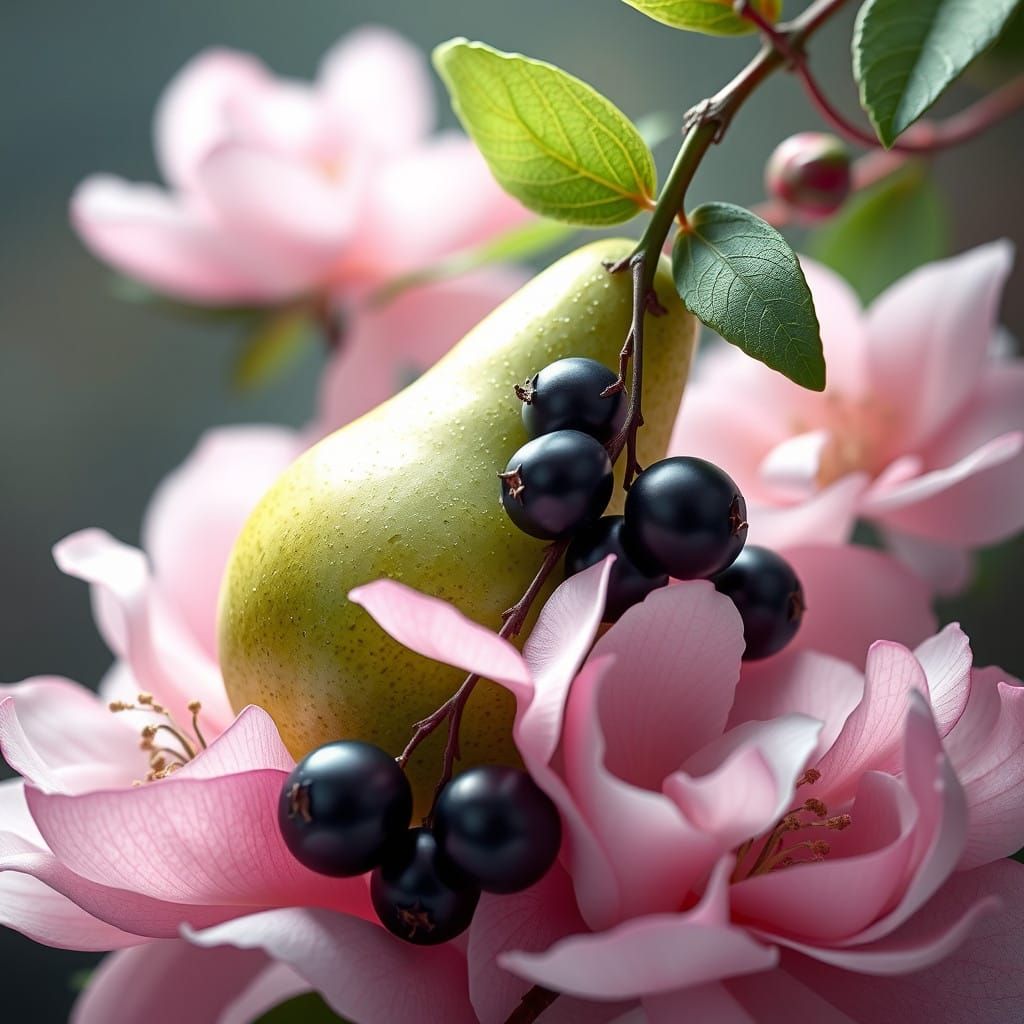 Vibrant Green Pear in 3D Anime Art