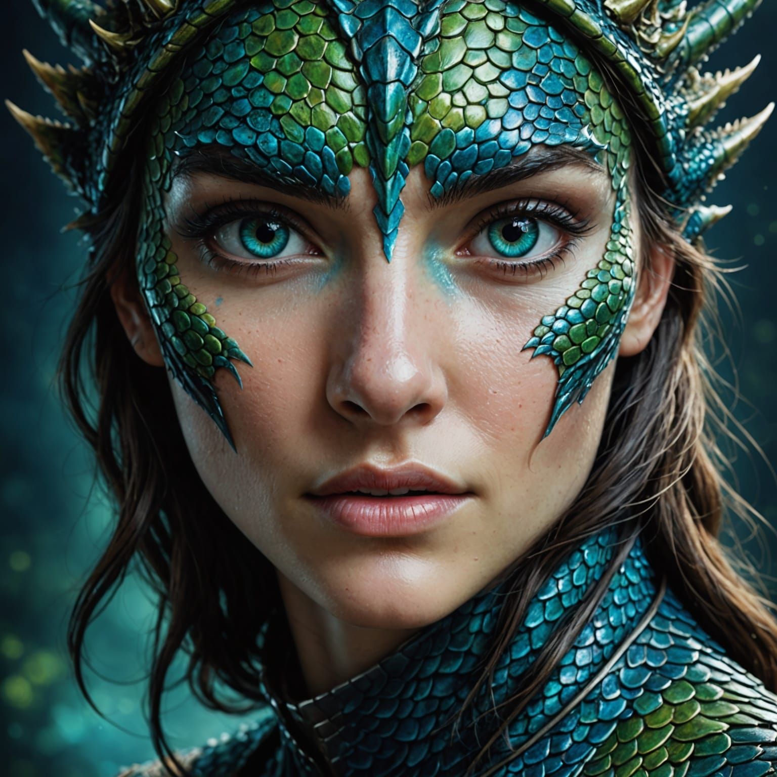 Hyper-Realistic Dragon-Human Hybrid Portrait in Close-Up