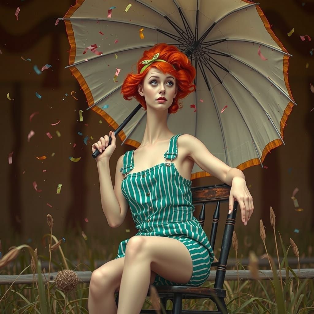 Pin-Up Woman in Whimsical Fairground Scene