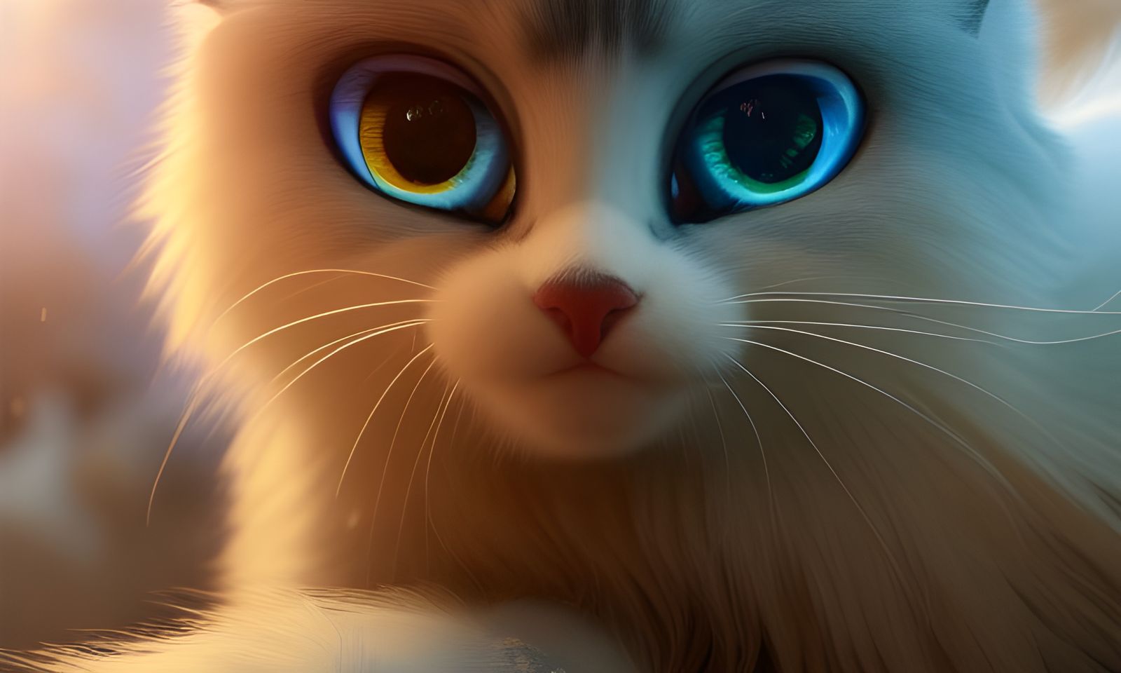 Adorable Fluffy White Cat with Blue Eyes in Snow