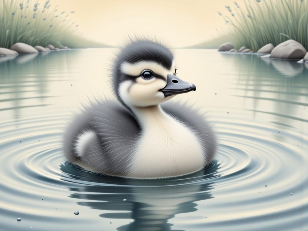 Surreal Whimsical Watercolor of a Baby Duckling Floating on ...