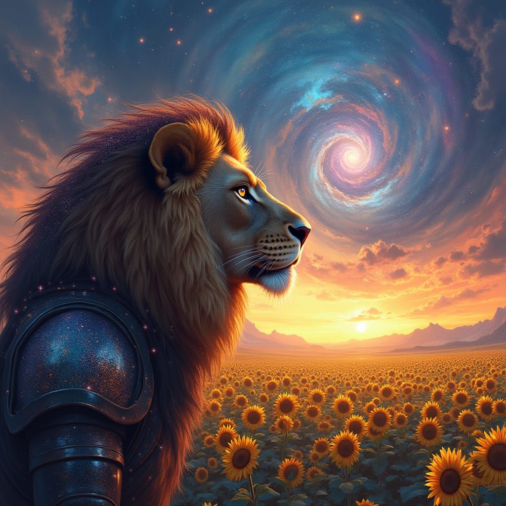 Lion with Stardust Mane in Digital Painting Style