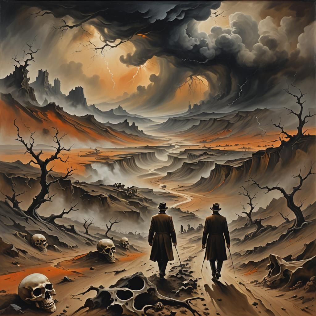 Surreal Valley of Death: Ominous Oil Painting