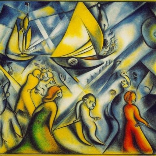 Crystal Ship on Ocean, Expressionist Style