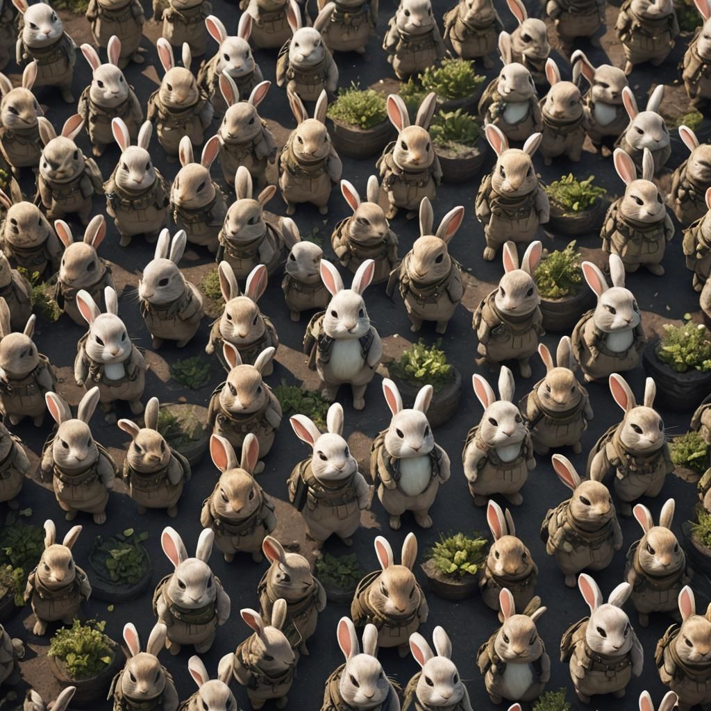 Female Bunny Army in 3D Cinematic Style