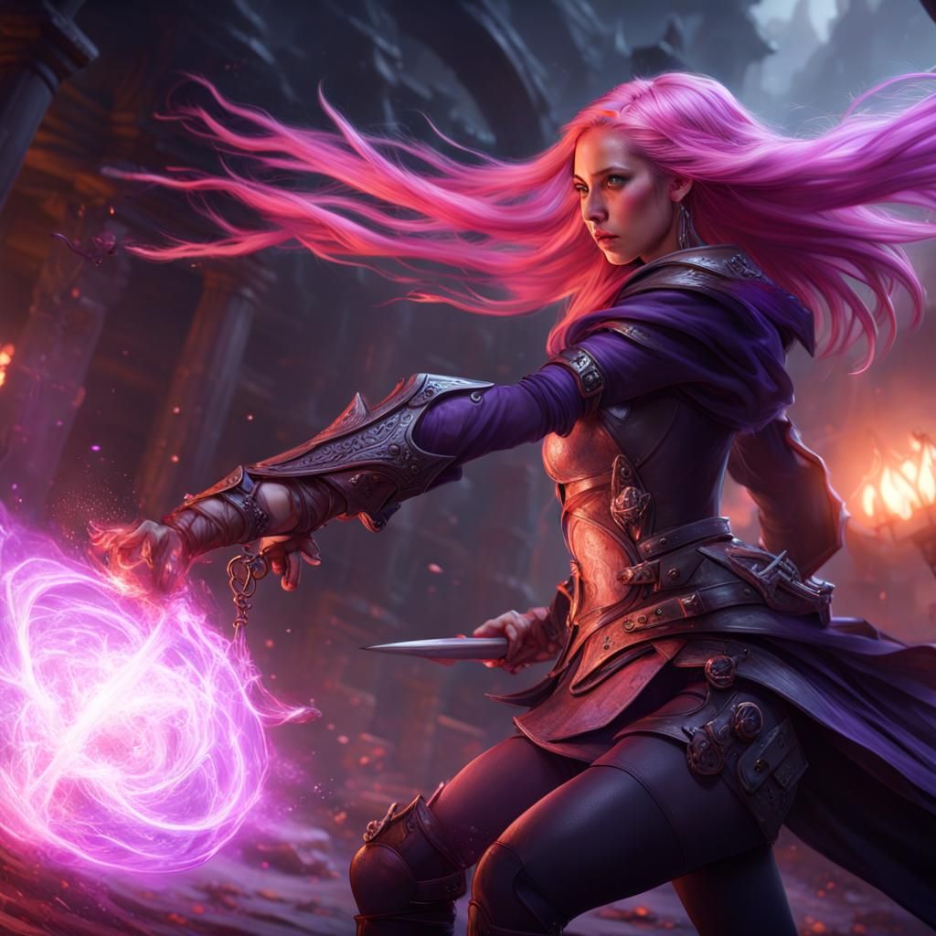 Fantasy Battle: Pink-Haired Warrior vs Dark Witch