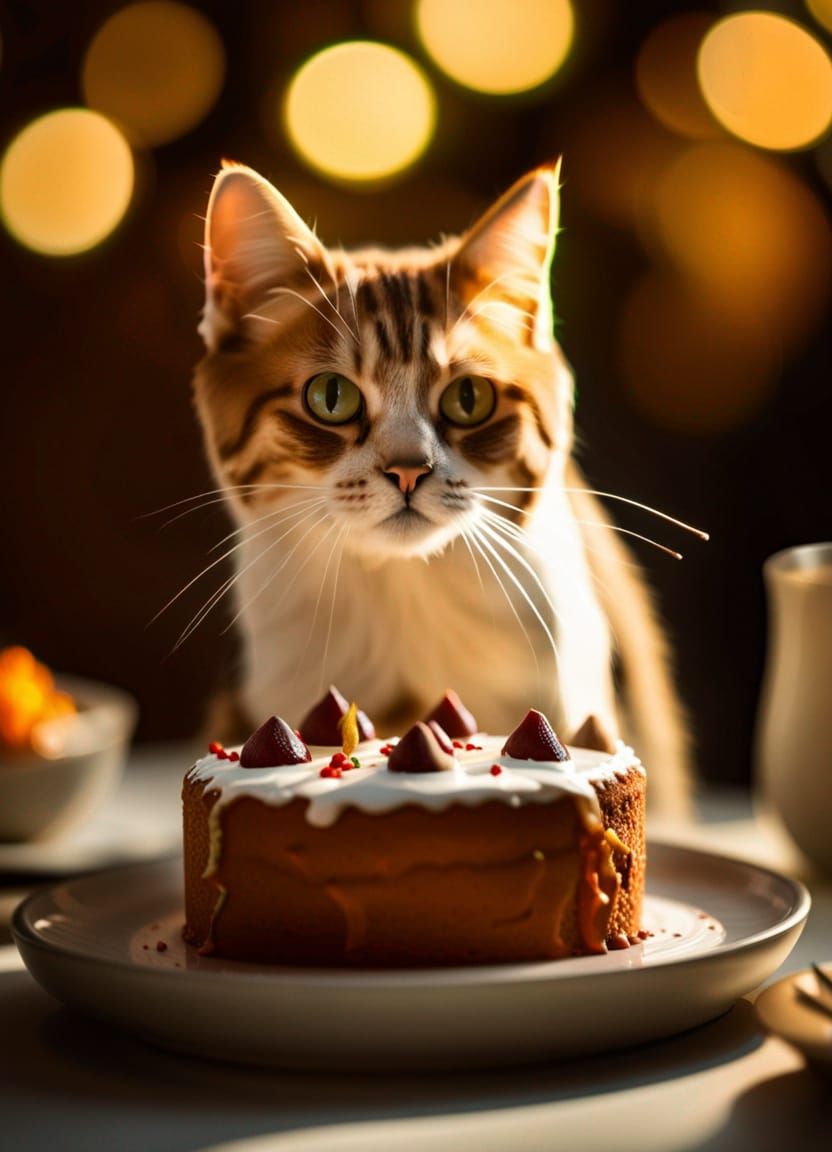 Cat Contemplates Cake in Natural Light