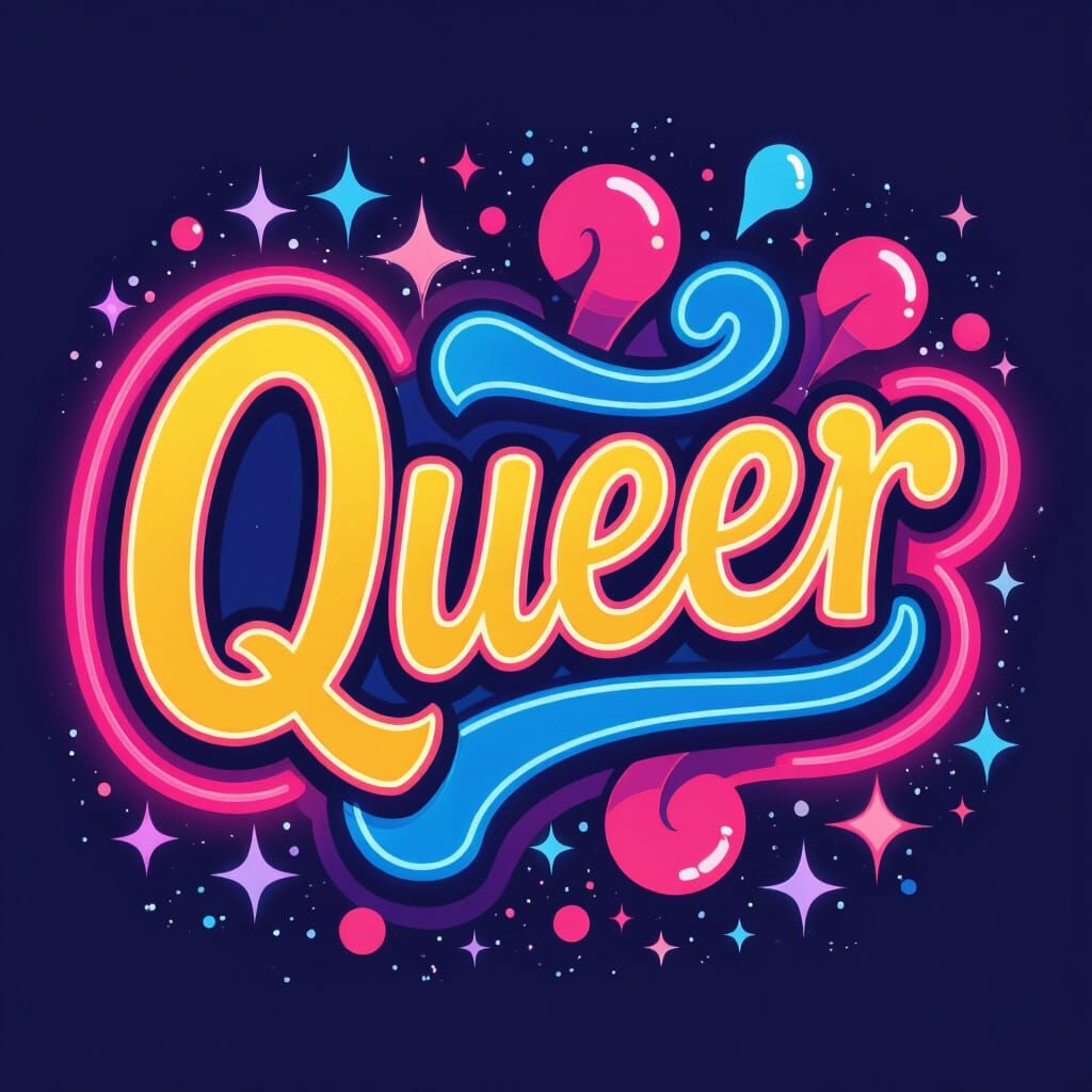 Vibrant Neon Graphic of the Word "Queer"