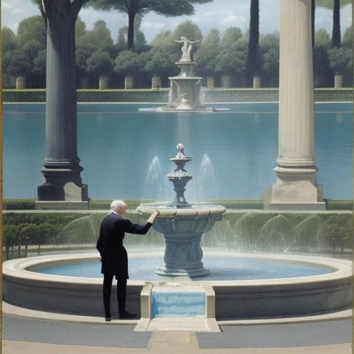 Fontainebleau Fountain Scene in Rothko and Ingres Style