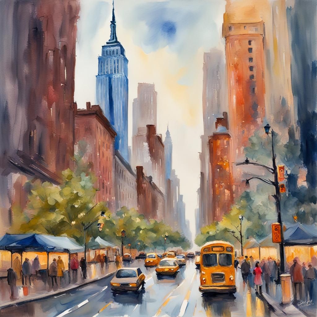 New York Fairytale in Gouache Style
