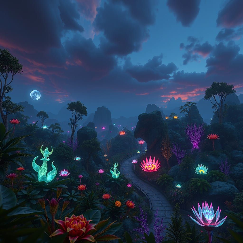 Ethereal Fantasy Landscape in Vibrant, Dreamlike Details