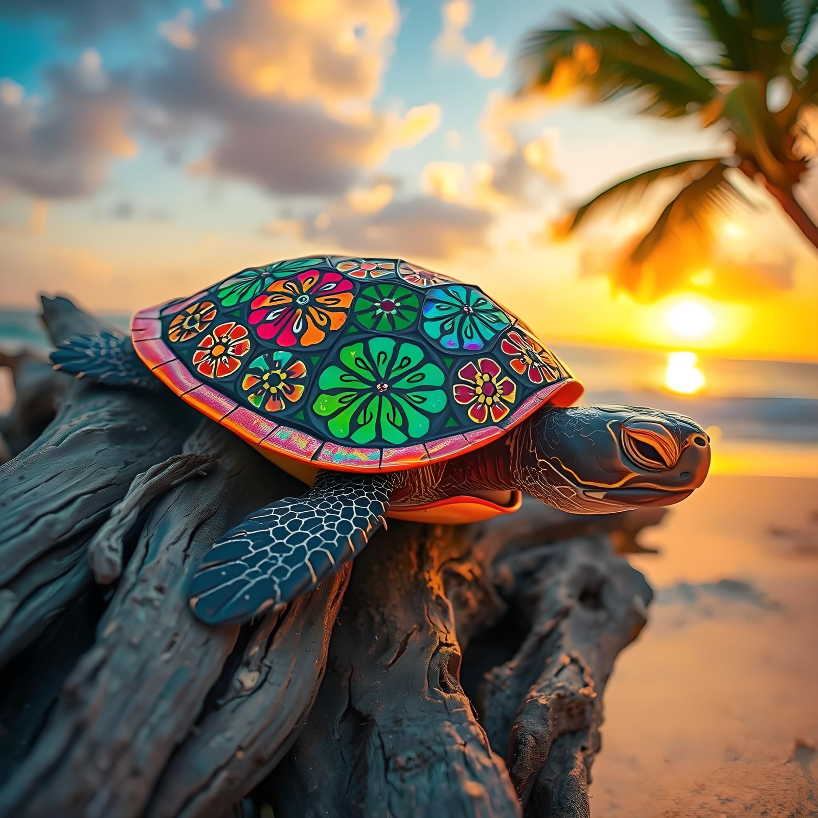 Polychromatic Turtle Shell in Graffiti Art Style