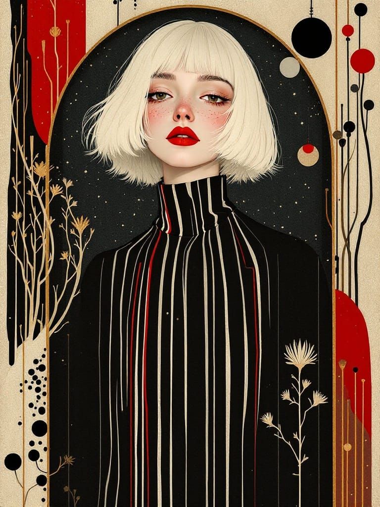 Enigmatic Beauty in Art Nouveau Folk Style