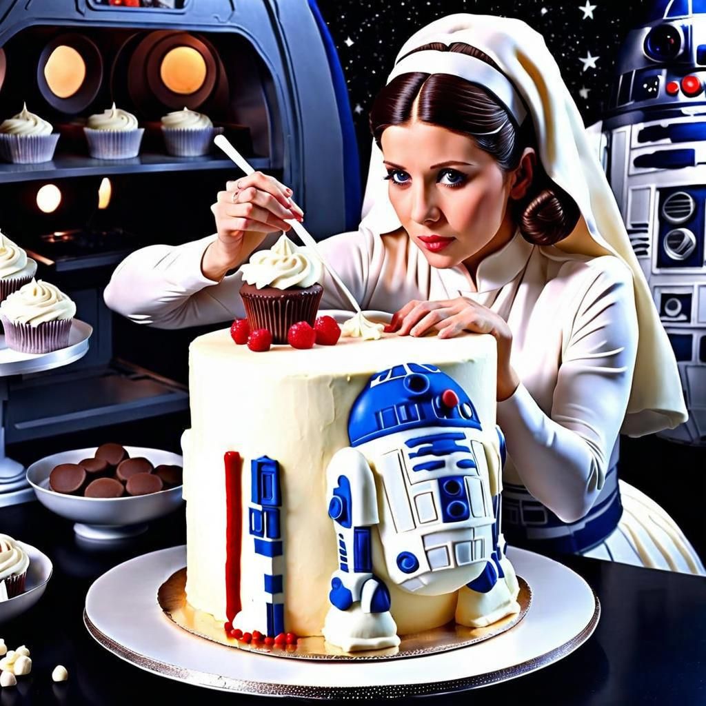 Princess Leia works on R2-D2 Droid Cake 🍰💫🤖