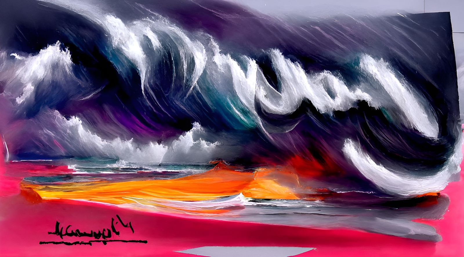 Dramatic Stormy Seascape in Calligraphic Style