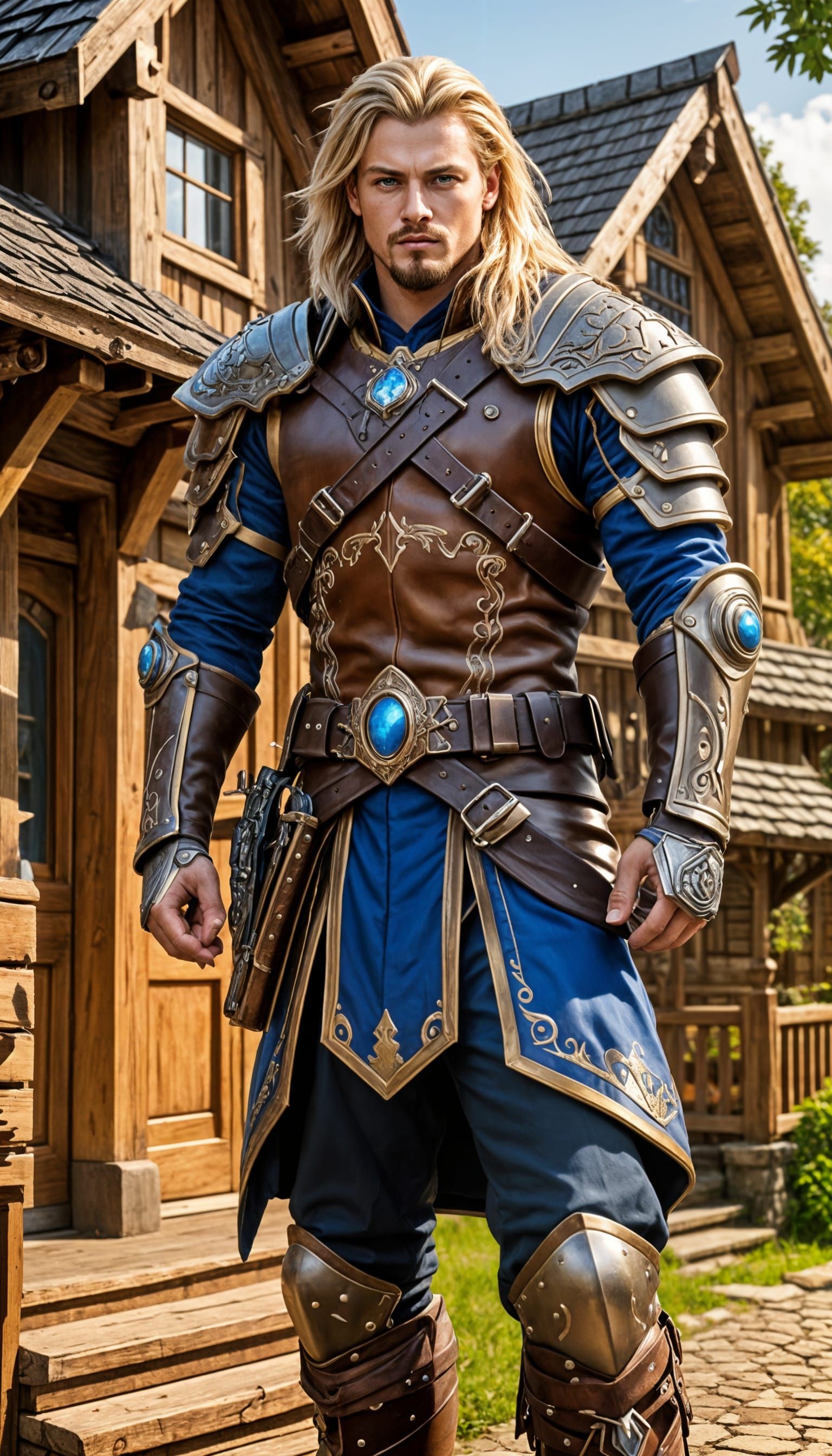 Mercenary Warrior in Vibrant Warcraft-Inspired Armor