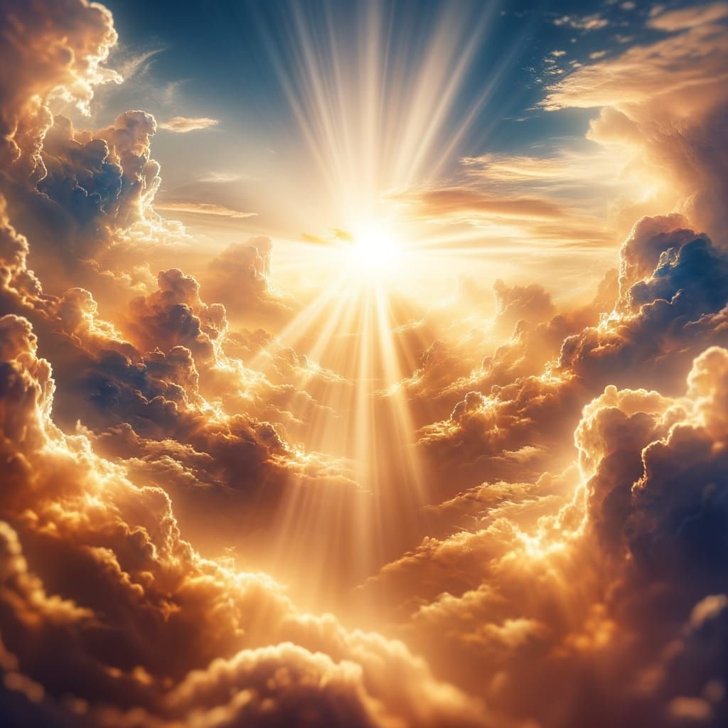 Heavenly Sunshine Beams Through Divine Clouds