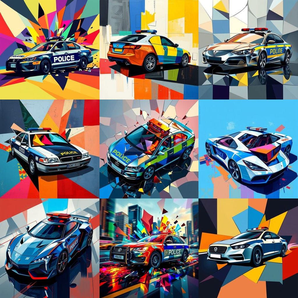 Abstract Police Car in Cubist Style