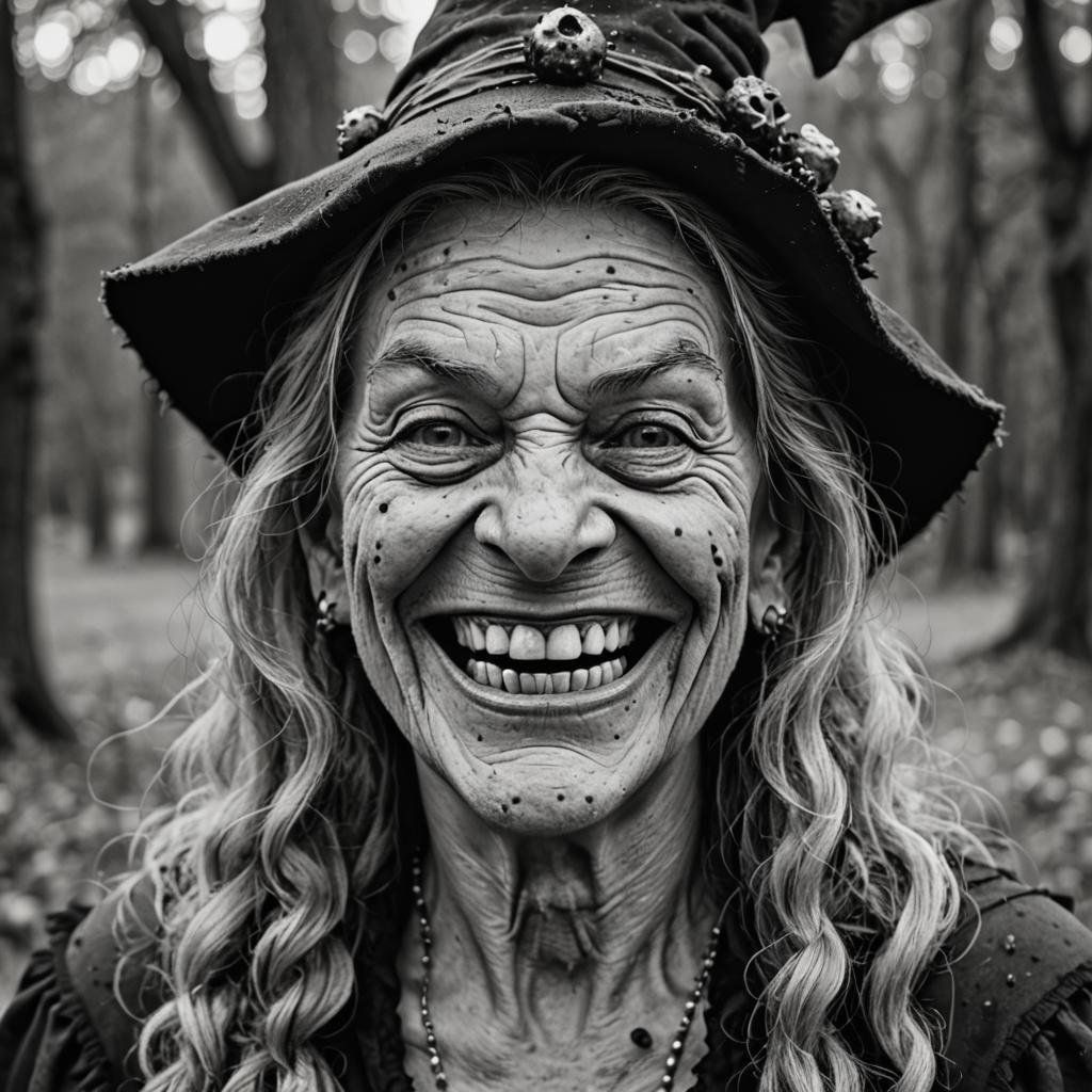 Monochrome Portrait of a Warty Witch