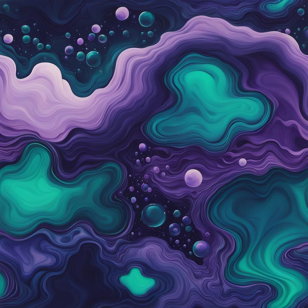 Abstract Fluid Art in Indigo, Emerald and Purple