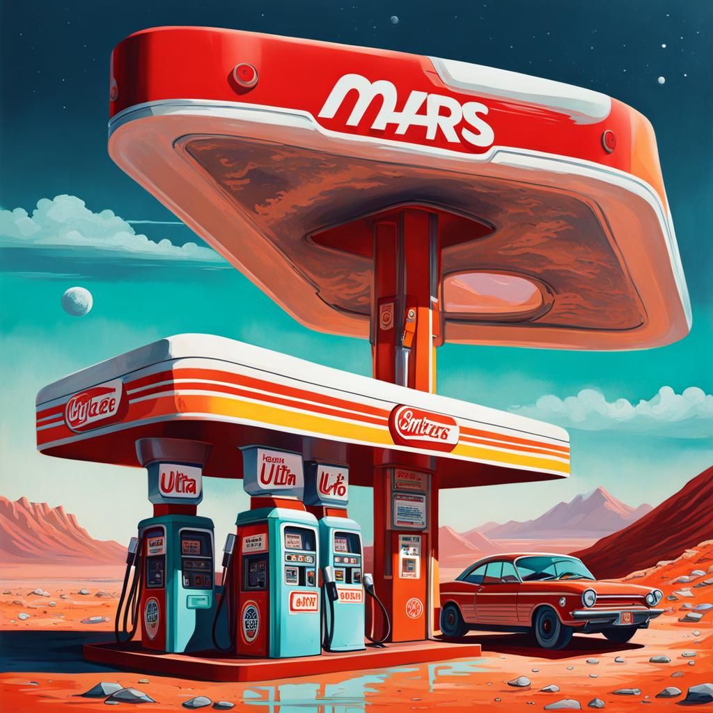 Retro Martian Gas Station in Graffiti Style