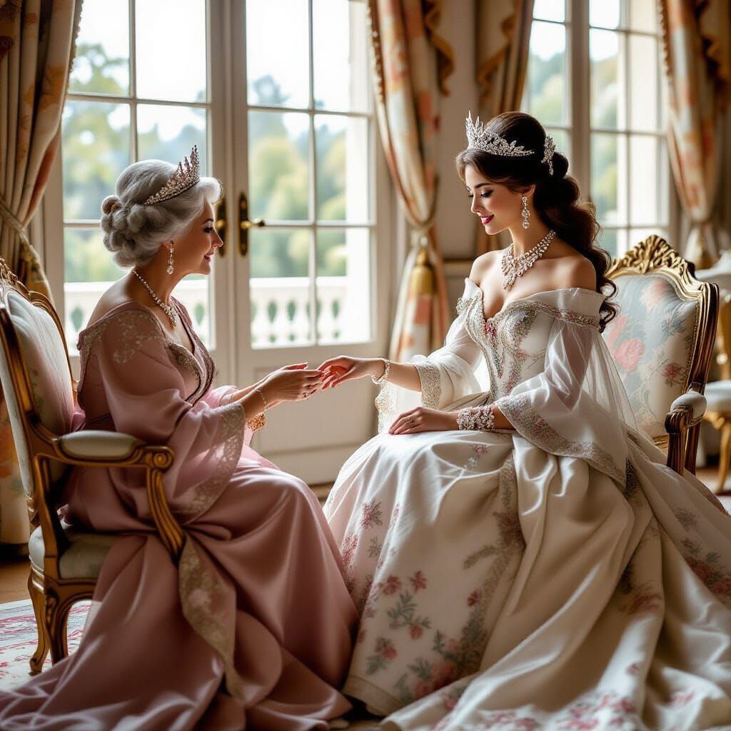 Princess Shows Embroidery in Art Nouveau Drawing Room