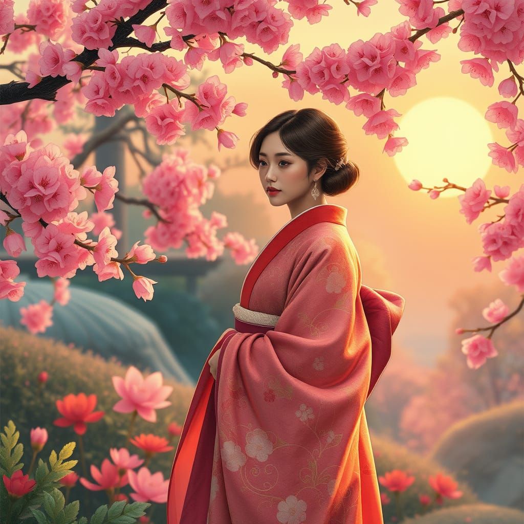 Elegant Kimono in Whimsical Japanese Garden, Inspired by Alp...