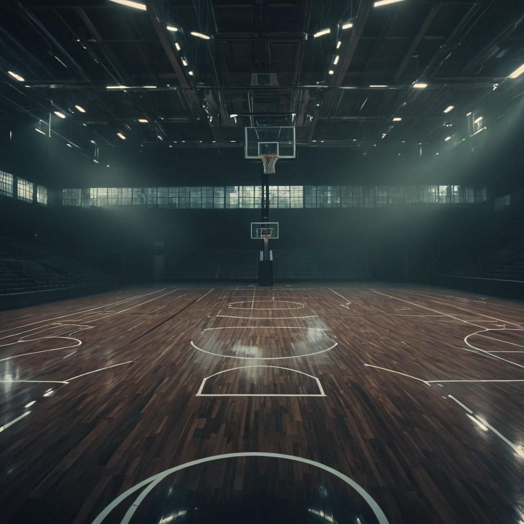 Futuristic Basketball Court with Holographic Displays