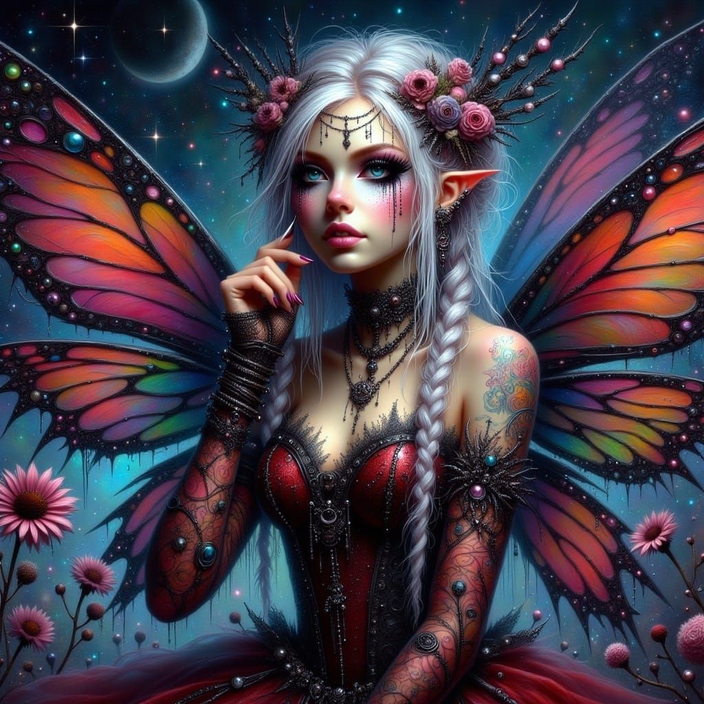 Stardust Fairy in Cosmic Galaxy with Braids