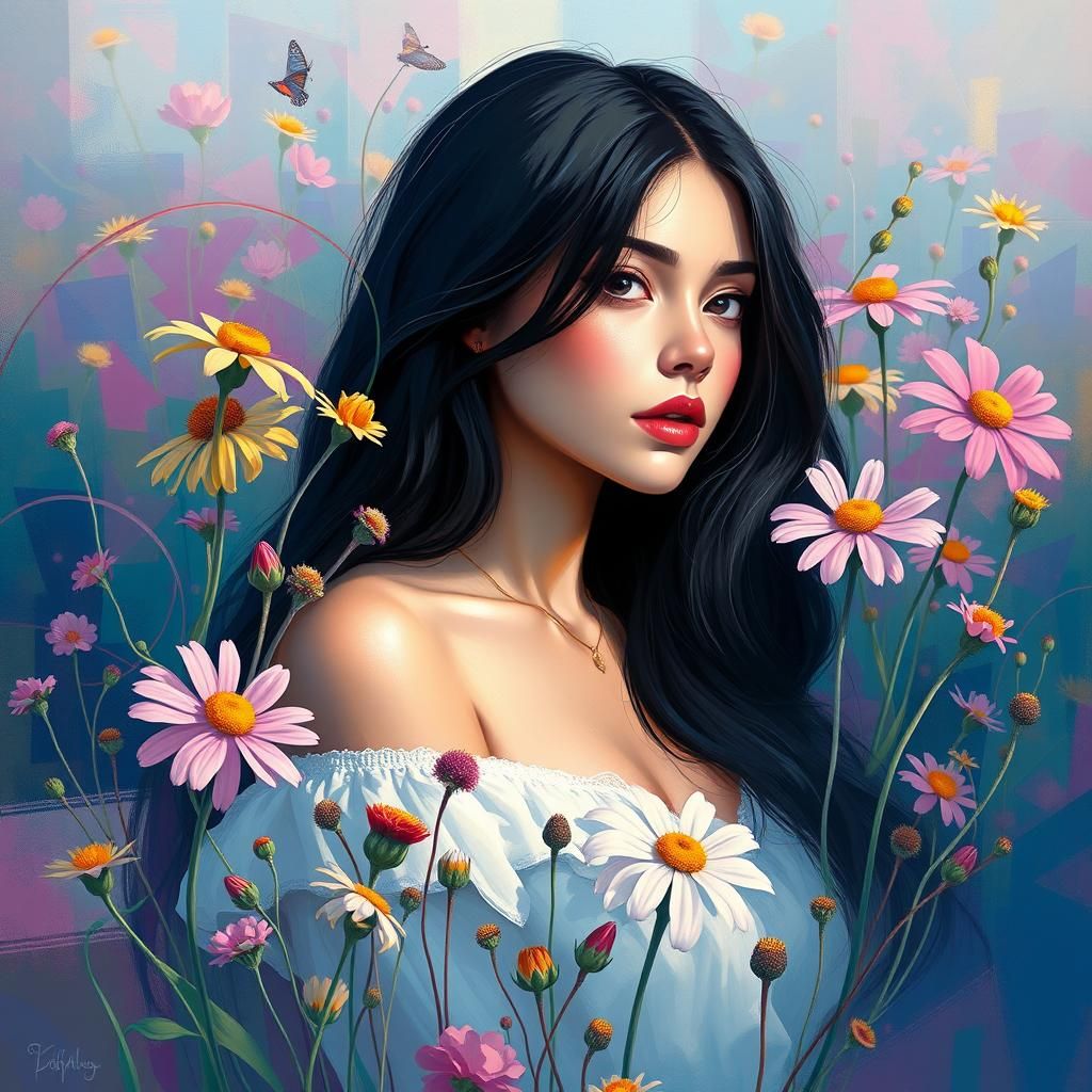 Dreamy Woman Portrait in Impressionist Style