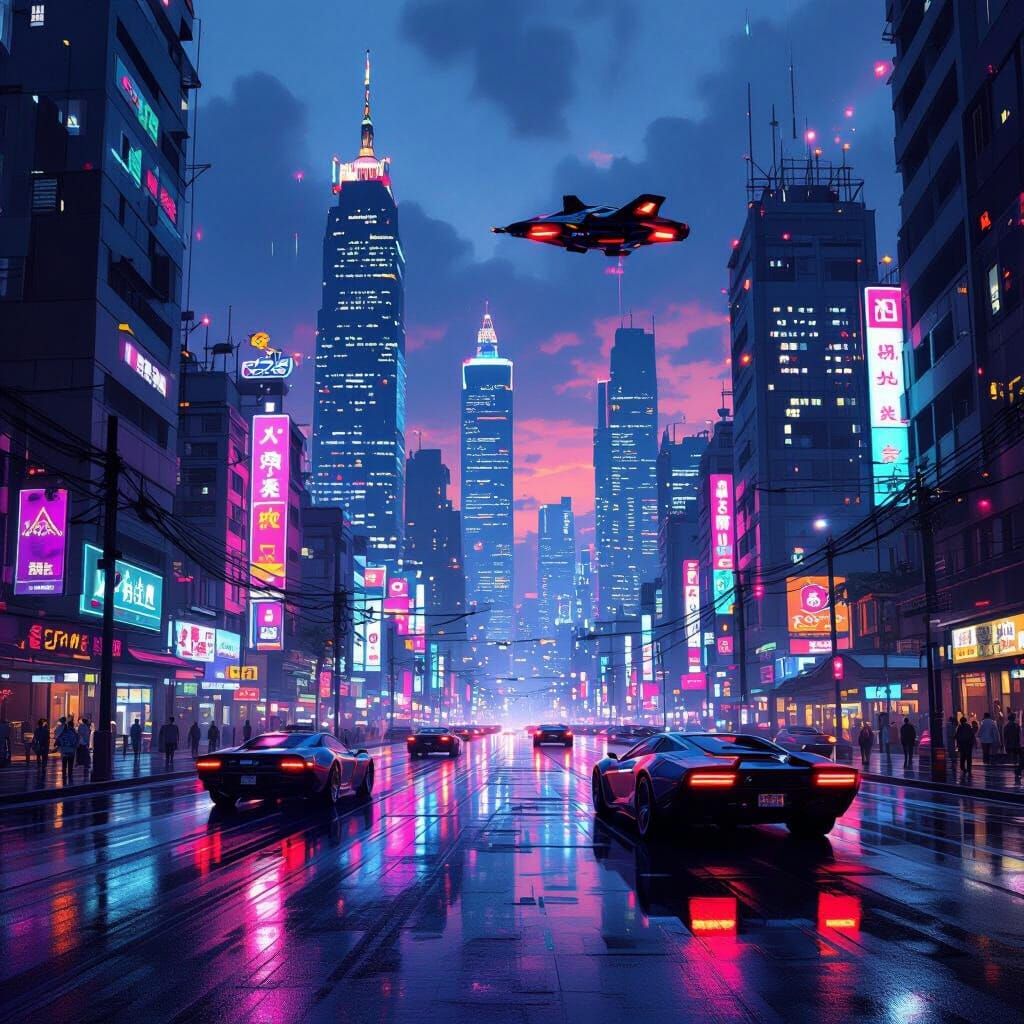 Cyberpunk Yangon: Neon Cityscape at Dusk