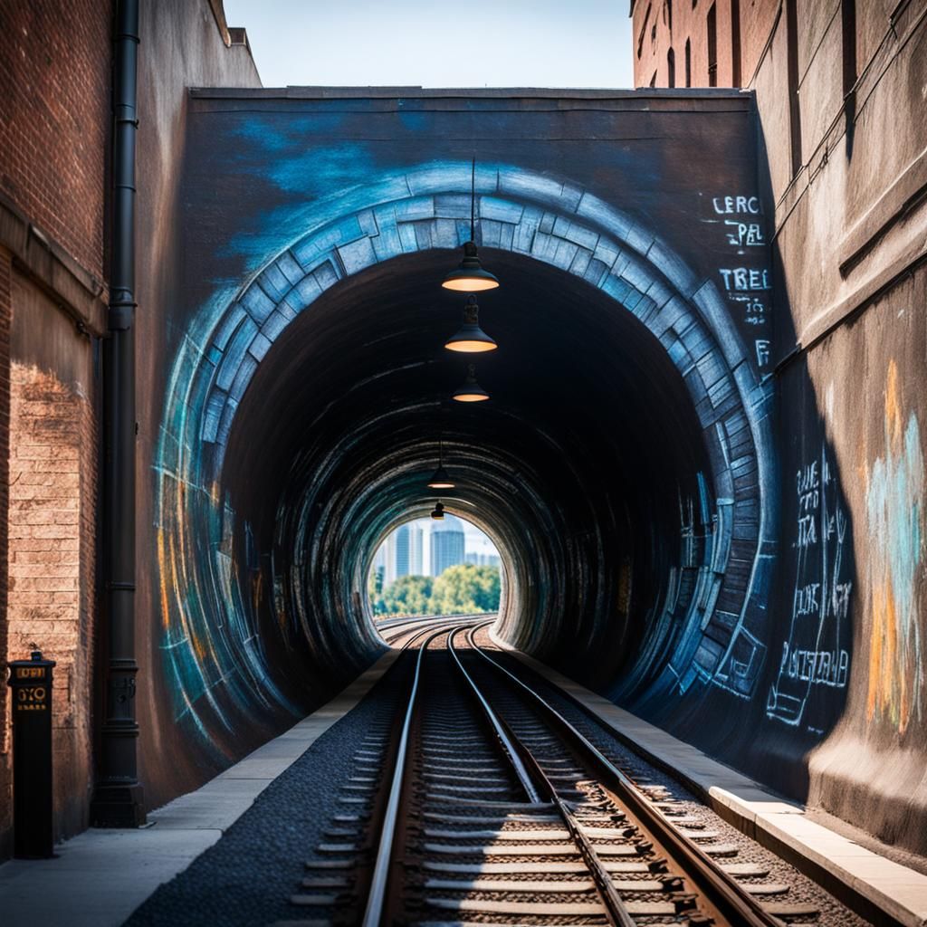 Realistic Chalk Train Tunnel Art Photo