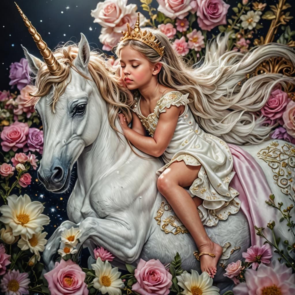 Sleeping Baby Princess with Unicorn, Hyperrealistic Digital ...