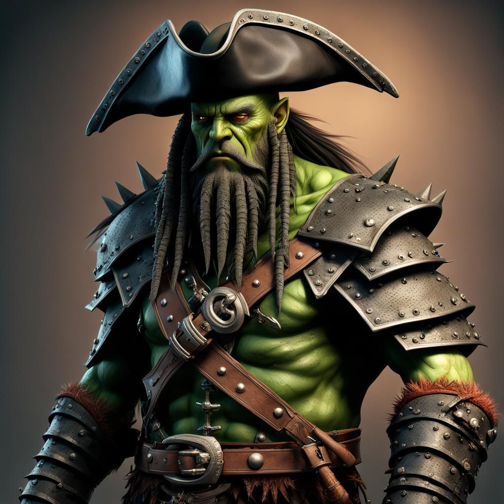 Fearsome Green Orc Pirate in Detailed Matte Painting