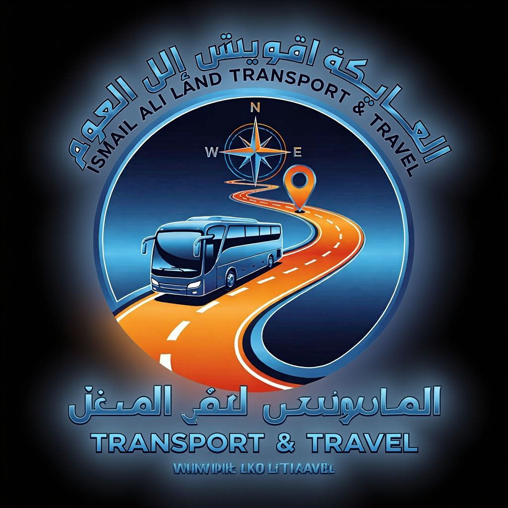 Sleek 3D Travel Company Logo with Bus and Road