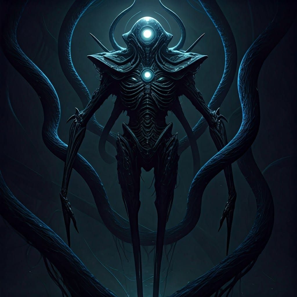 Ominous Sci-Fi Robot with Blue Energy