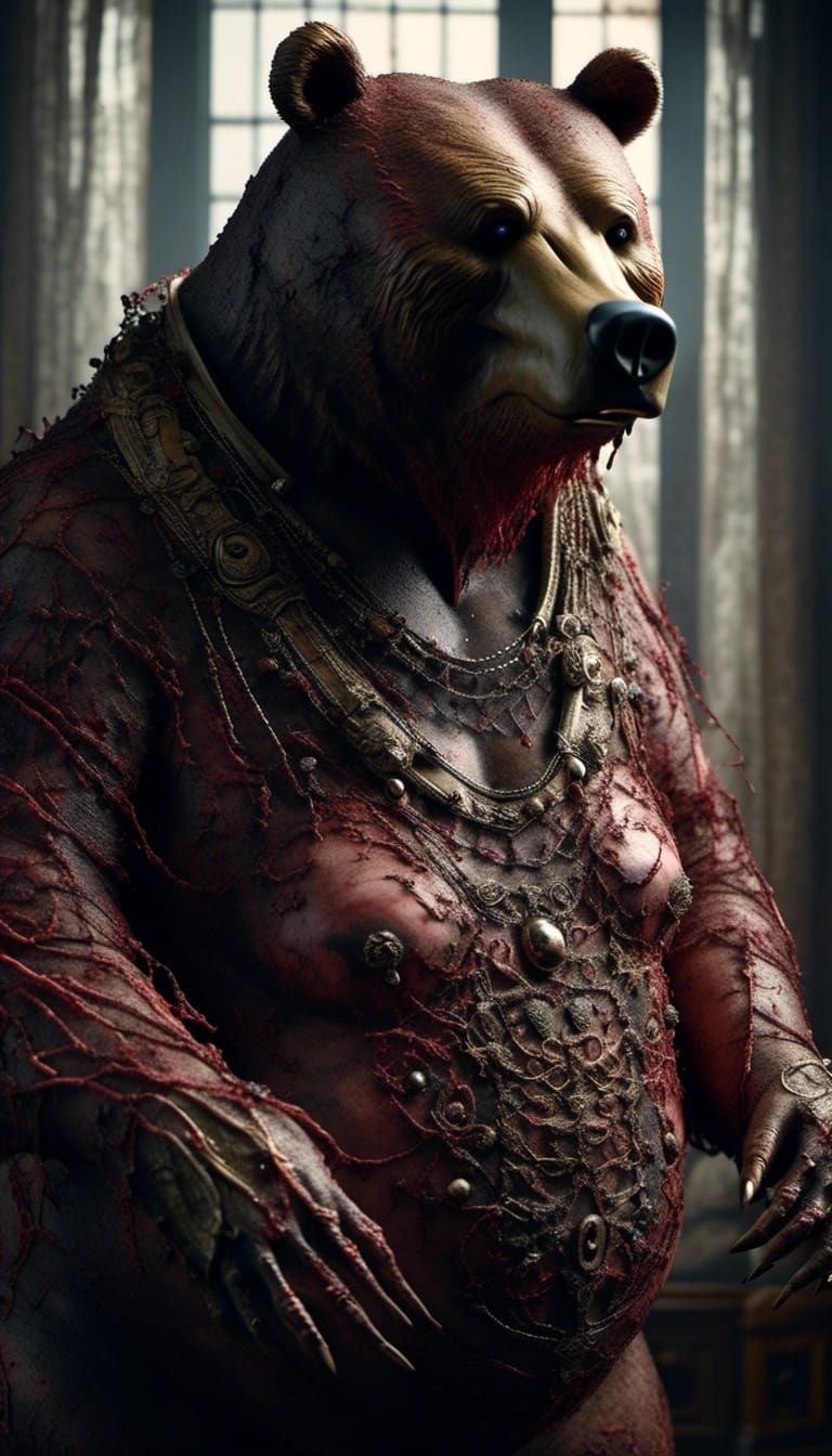 Creepy Zombie Bear Portrait with Demon Appearance
