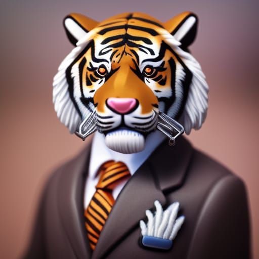 Anthro Tiger Figurine: Macro Photography in Composite Image