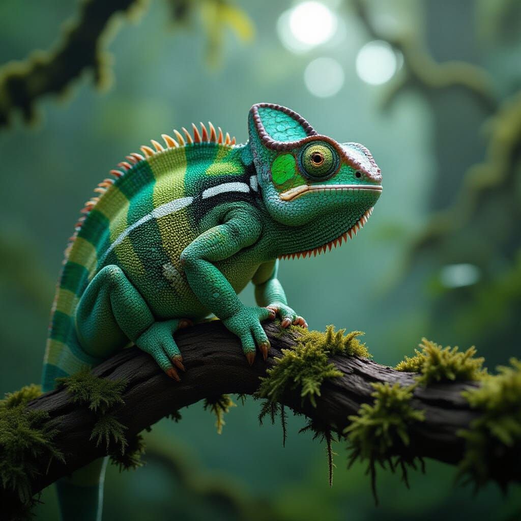 Camouflaged Chameleon in Cinematic Digital Art Style